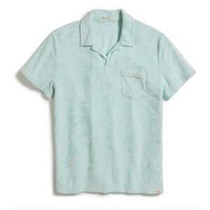 Marine Layer Shirt Mens MEDIUM Aqua Blue Short Sleeves Terry Polo NWT